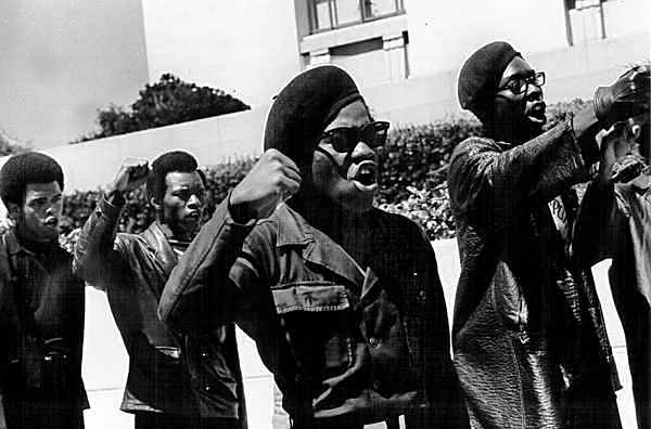 The Black Panthers in front of the Alemeda Courthouse during Huey Newton's Trial